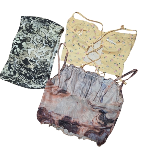 Trendy Crop Top Trio - Floral, Abstract, Snake Print Small - Picture 3 of 3